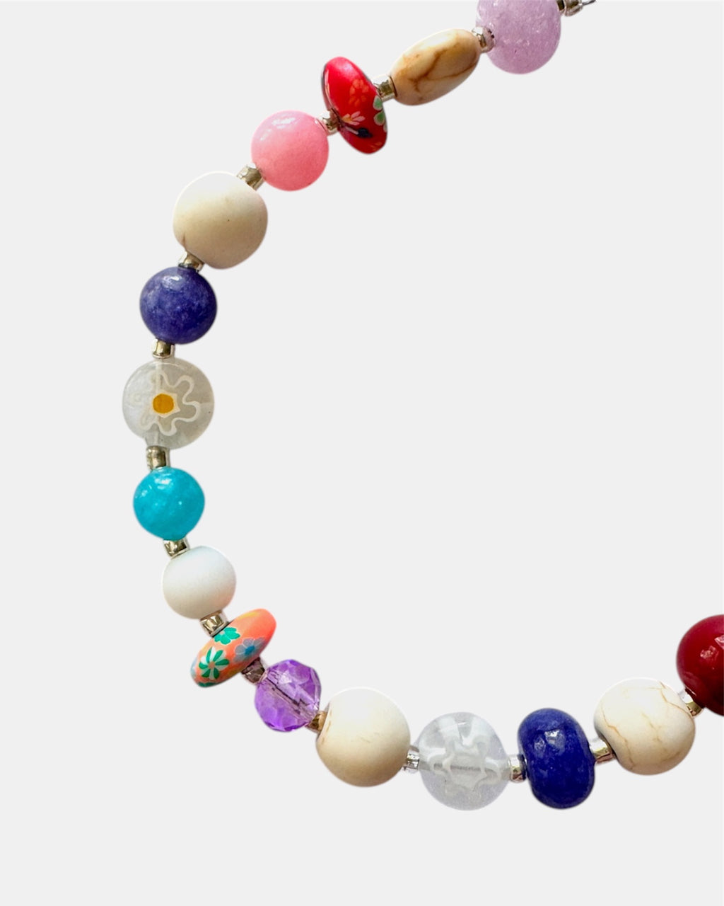 Silver bracelet with multicolored beads