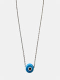 Silver chain necklace with a blue ceramic evil eye charm