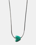 Silver chain necklace with a green heart charm