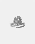 Silver flower ring with zircon stones and double spiral elegant jewelry design