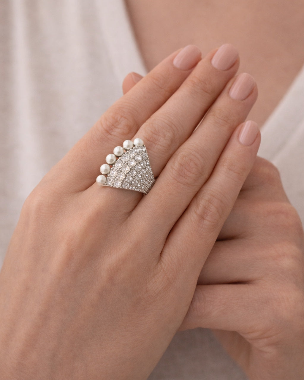 Silver ring with pearls elegant jewelry design