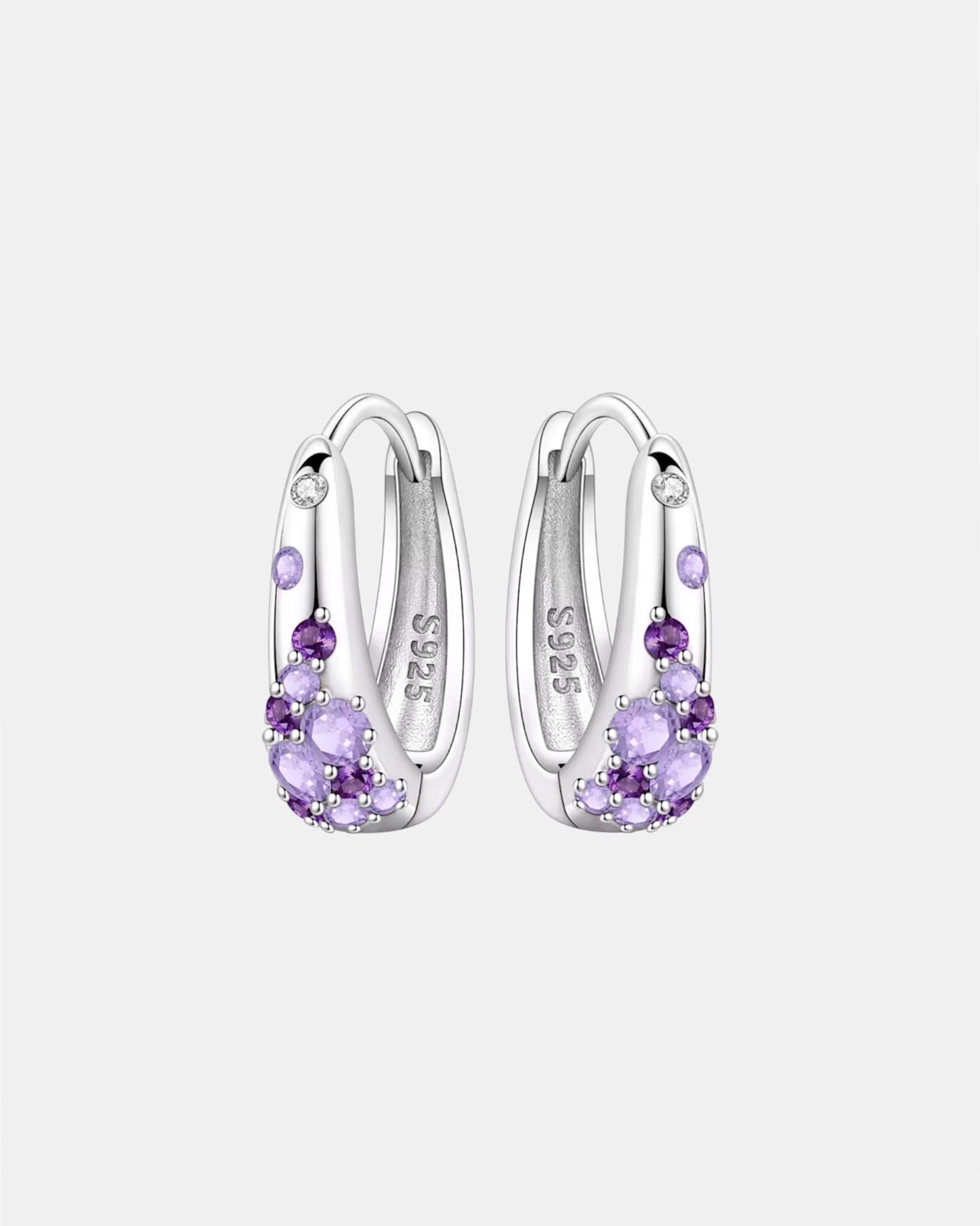 Silver earrings made of 925 silver with purple zircon stones and elegant finish