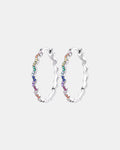 Silver rainbow hoop earrings made of 925 silver with colorful enamel design