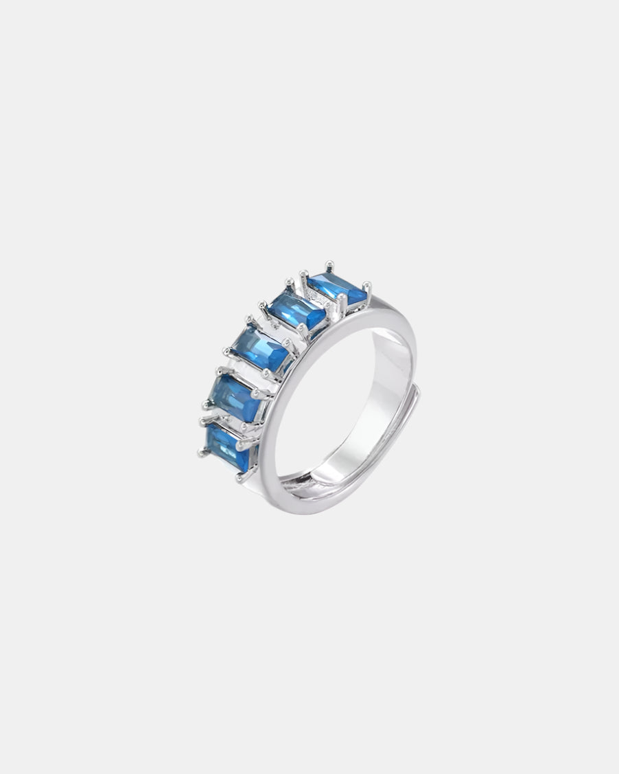 Silver ring with blue glass stones elegant jewelry design