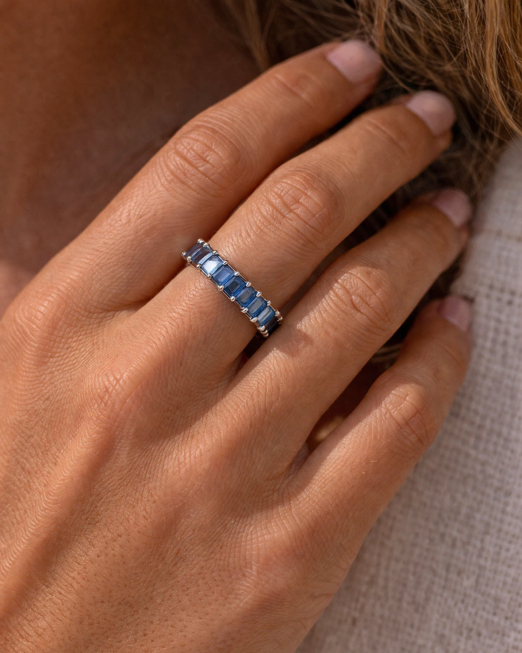 Silver ring with blue glass stones elegant jewelry design