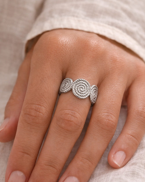 Silver ring with round elements, modern minimal jewelry piece