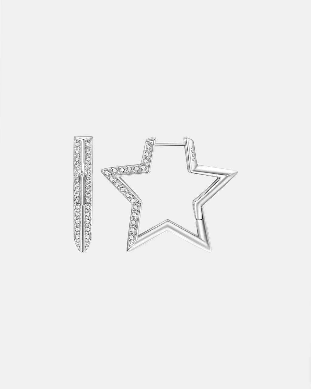 Silver star earrings in sterling silver 925 with zircon stones