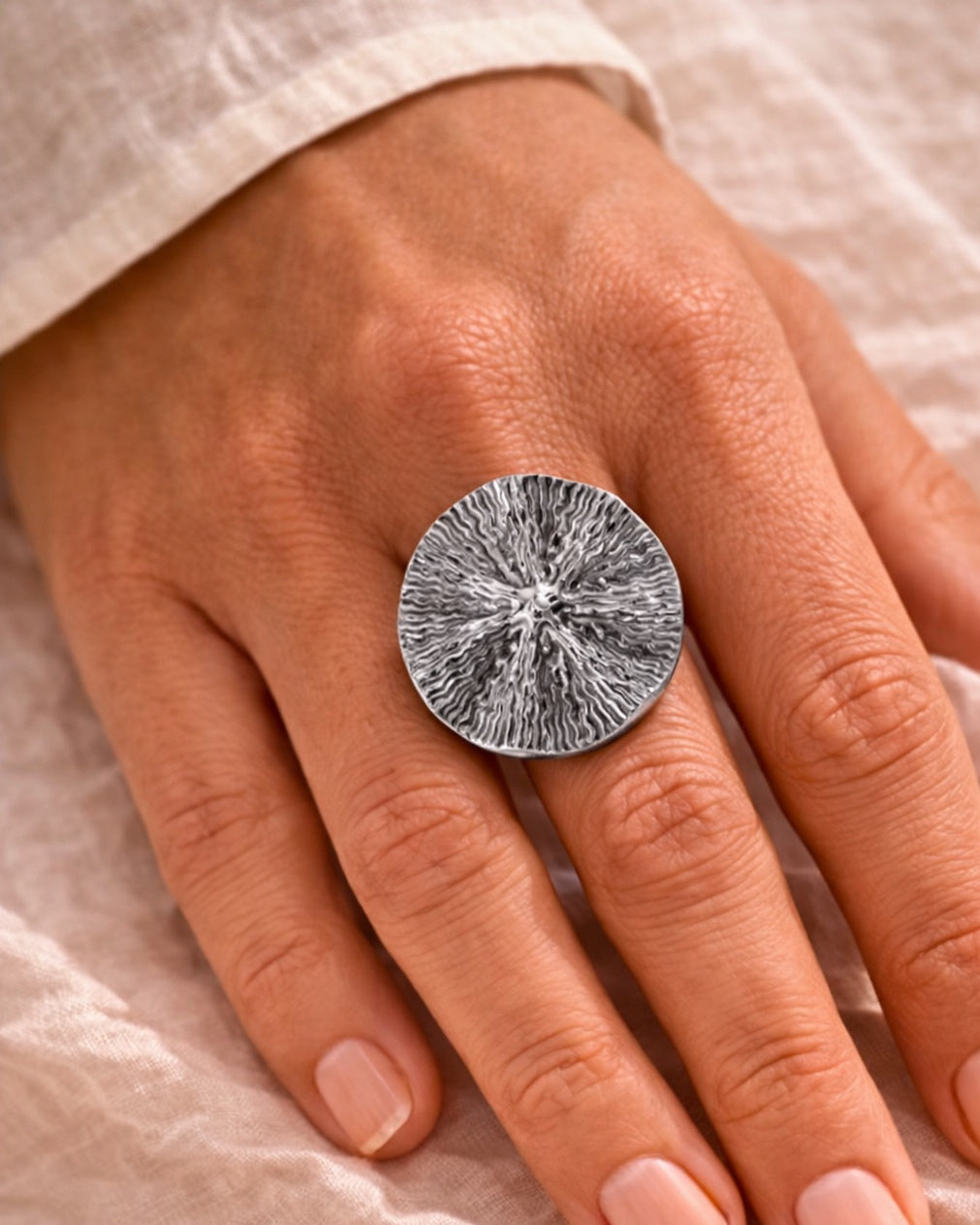Silver textured metal ring elegant minimalist jewelry design