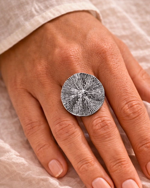 Silver textured metal ring elegant minimalist jewelry design