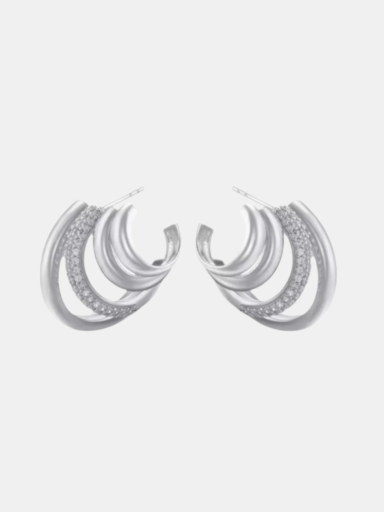 Silver triple hoop earrings modern minimalist jewelry design