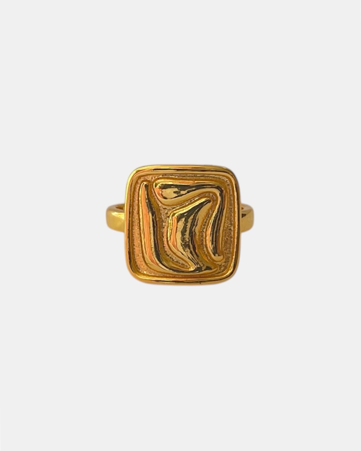 Square gold ring with embossed texture