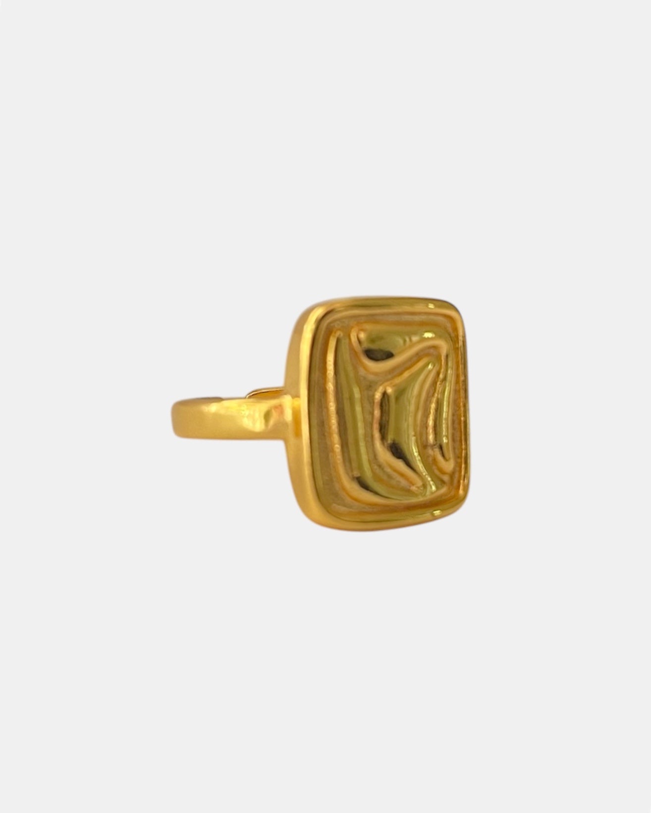 Square gold ring with embossed texture