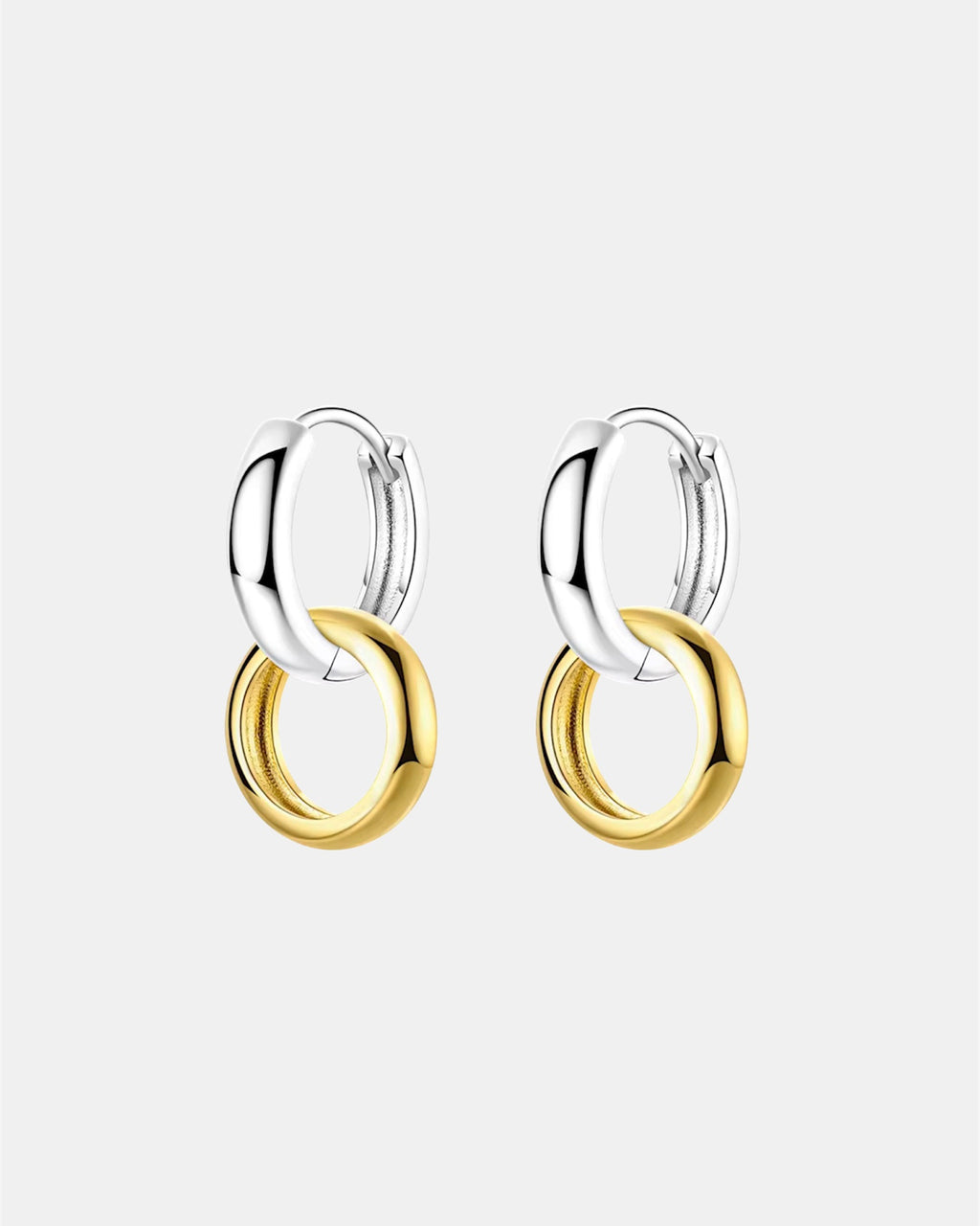 Two tone hoop earrings in sterling silver 925, modern elegant jewelry