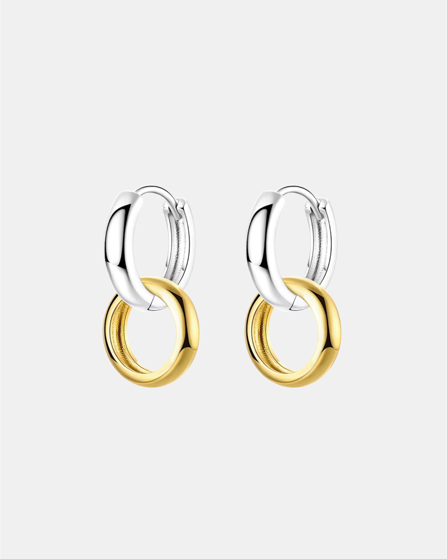 Two tone hoop earrings in sterling silver 925, modern elegant jewelry