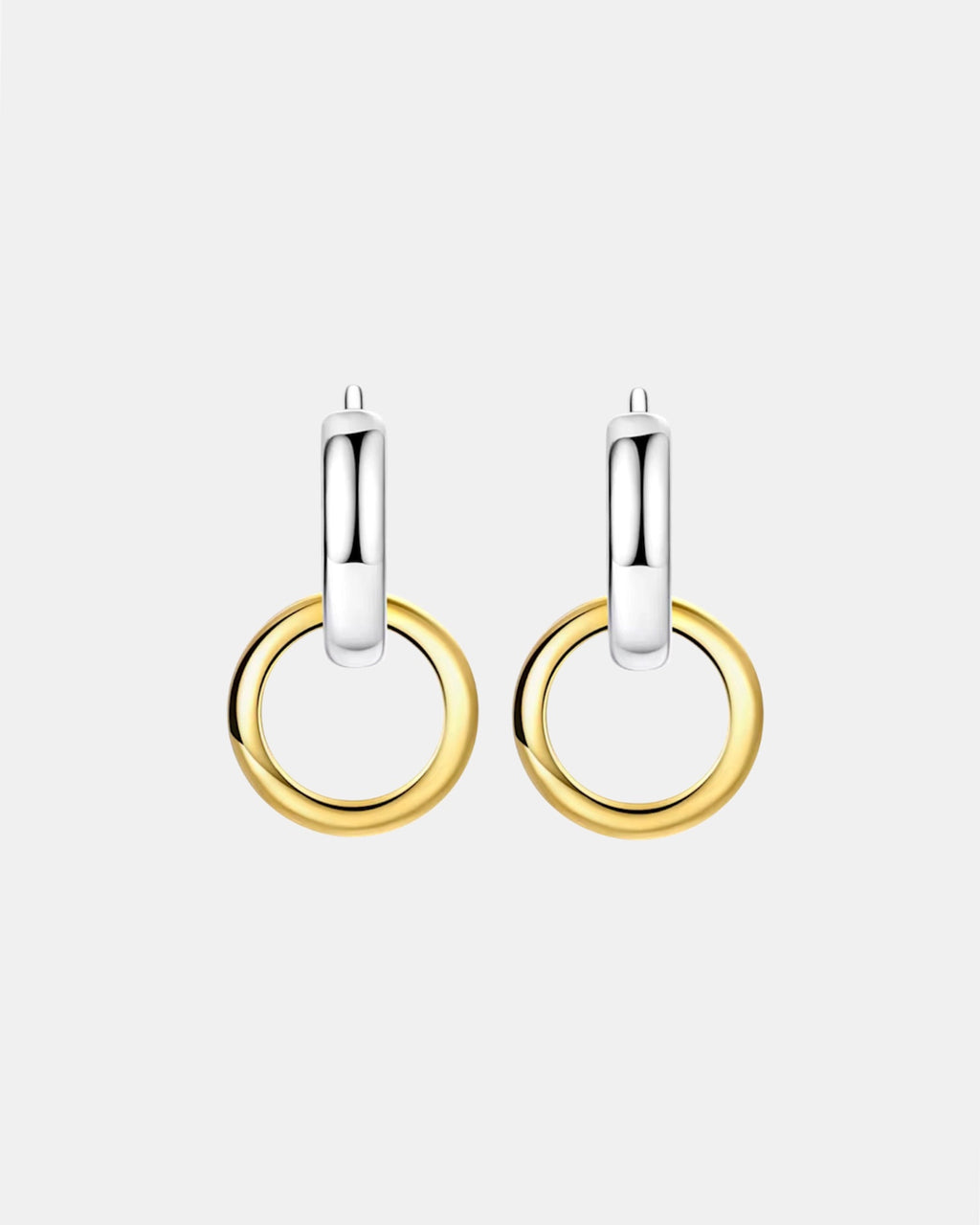 Two tone hoop earrings in sterling silver 925, modern elegant jewelry