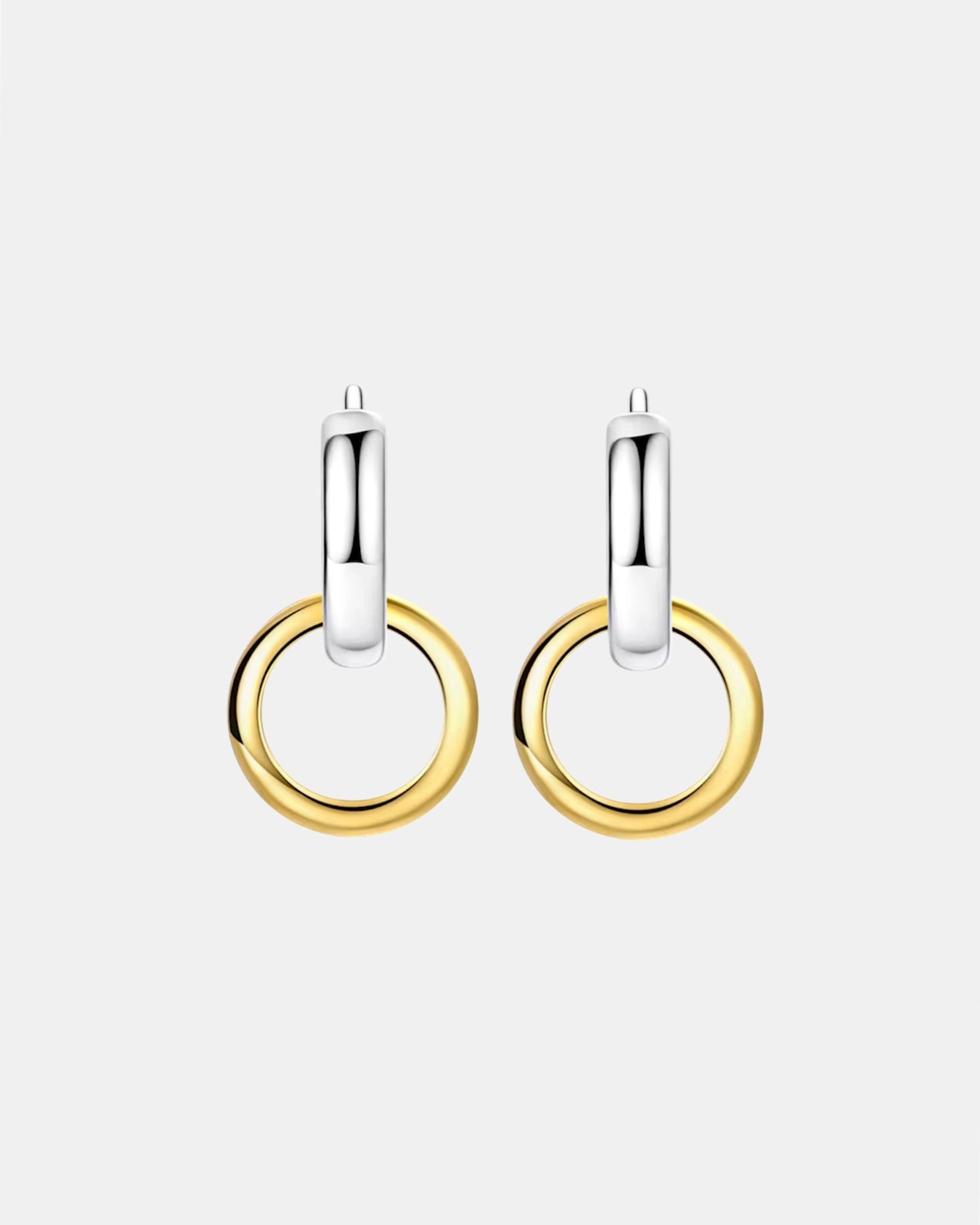 Two tone hoop earrings in sterling silver 925, modern elegant jewelry