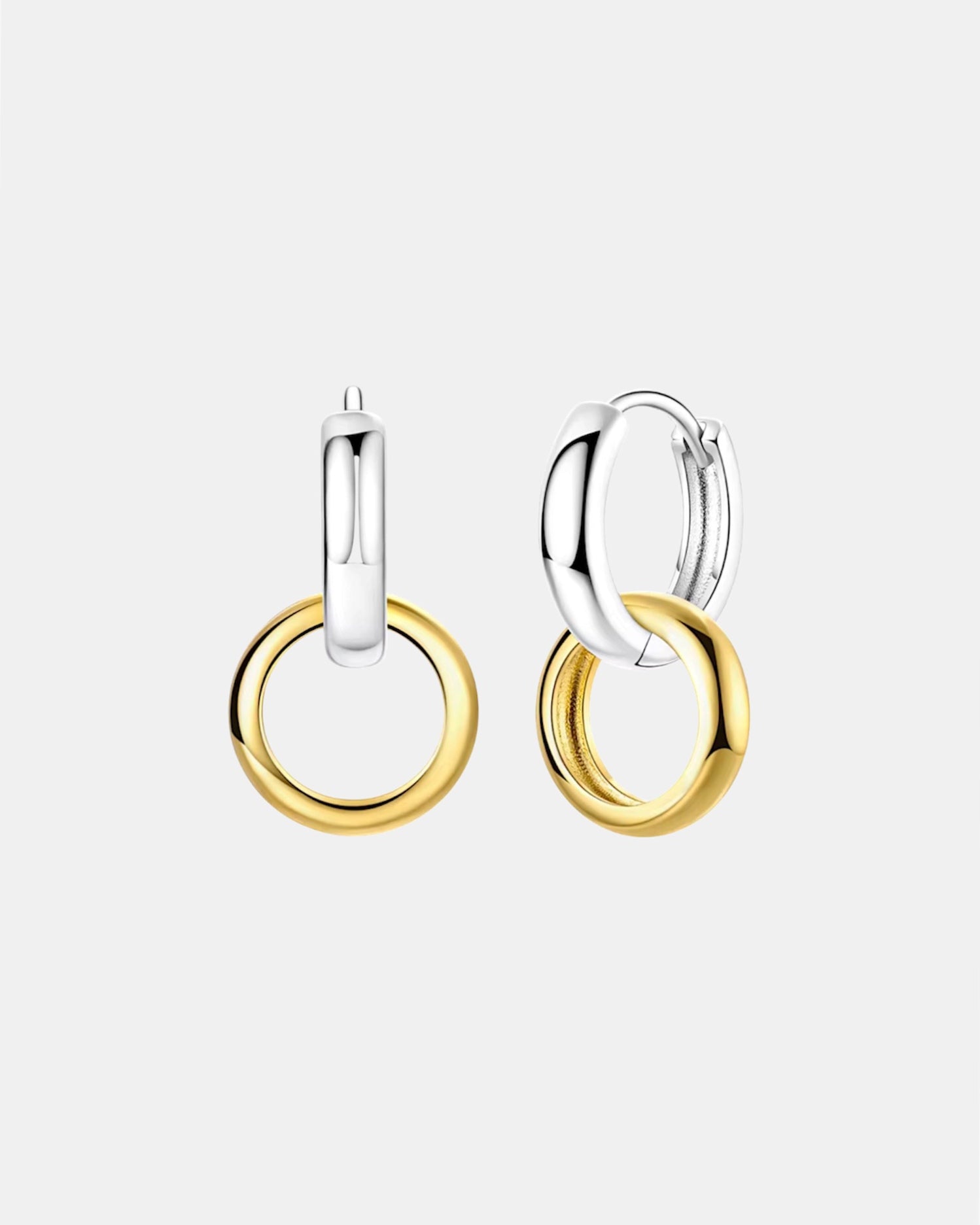 Two tone hoop earrings in sterling silver 925, modern elegant jewelry