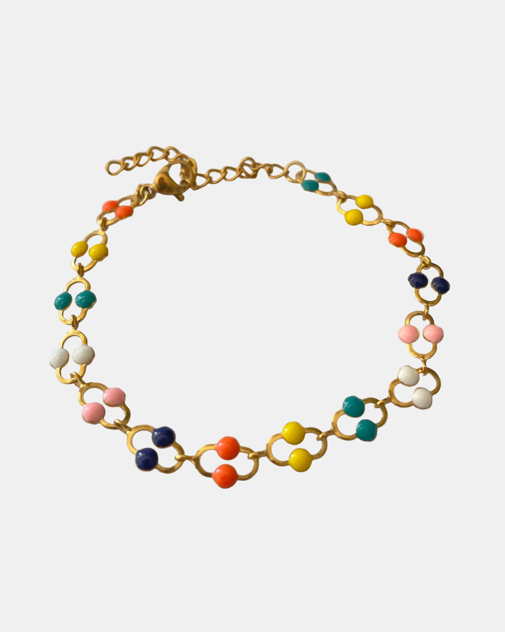Χρυσό βραχιόλι αλυσίδα με πολύχρωμα στοιχεία, κομψό και μοντέρνο γυναικείο κόσμημα
