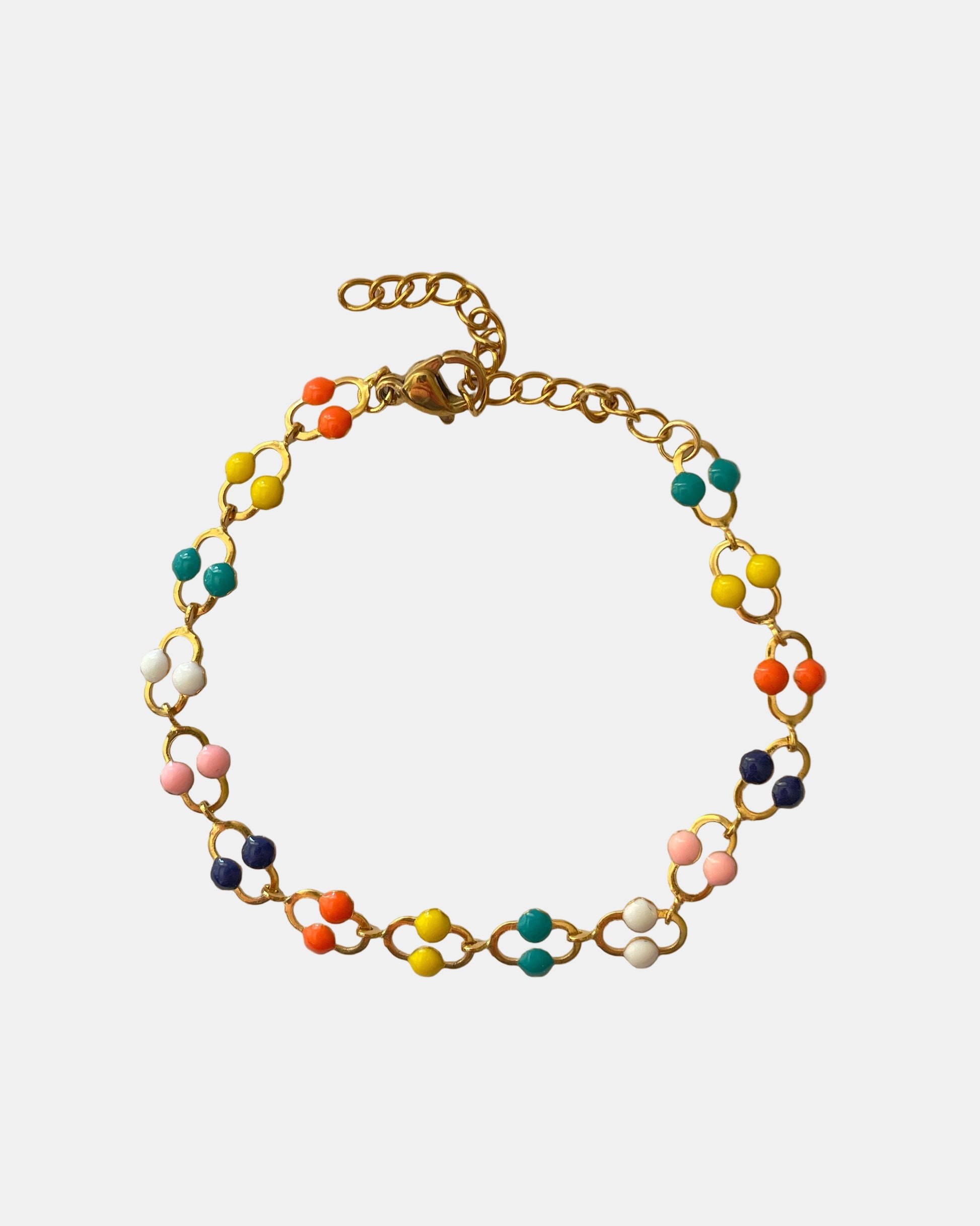 Χρυσό βραχιόλι αλυσίδα με πολύχρωμα στοιχεία, κομψό και μοντέρνο γυναικείο κόσμημα